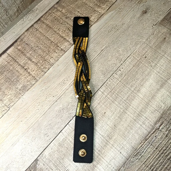 A12 Gold Disco Ball Wrap Bracelet Black Suede Metallic Crystal Rhinestone - Picture 12 of 12